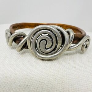 Artisan Handmade Copper and Silver Tone Metal Bracelet Bohemian Artsy Jewelry